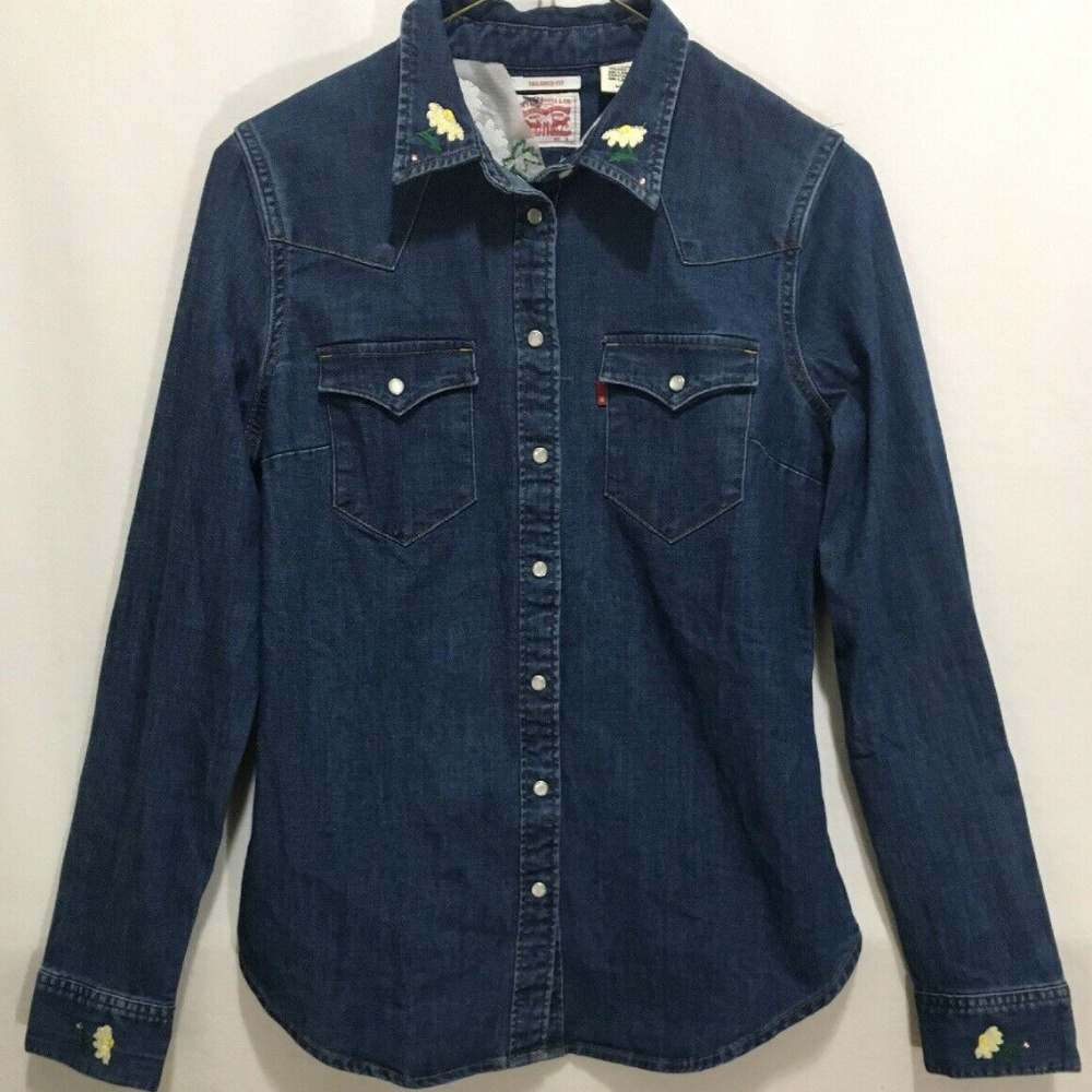 LEVI STRAUSS Tailored Denim Shirt Flowers Small
